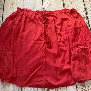 red off the shoulder blouse